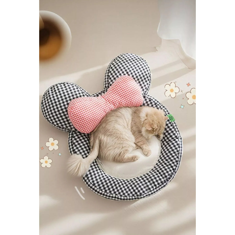 Cartoon Plaid Design Pet Mat with Bow Plaid / One Size Apparel and Accessories