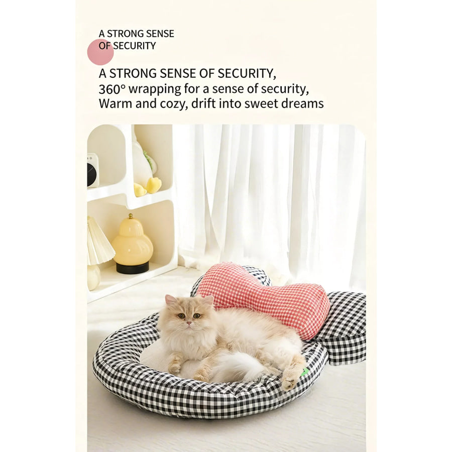 Cartoon Plaid Design Pet Mat with Bow Plaid / One Size Apparel and Accessories