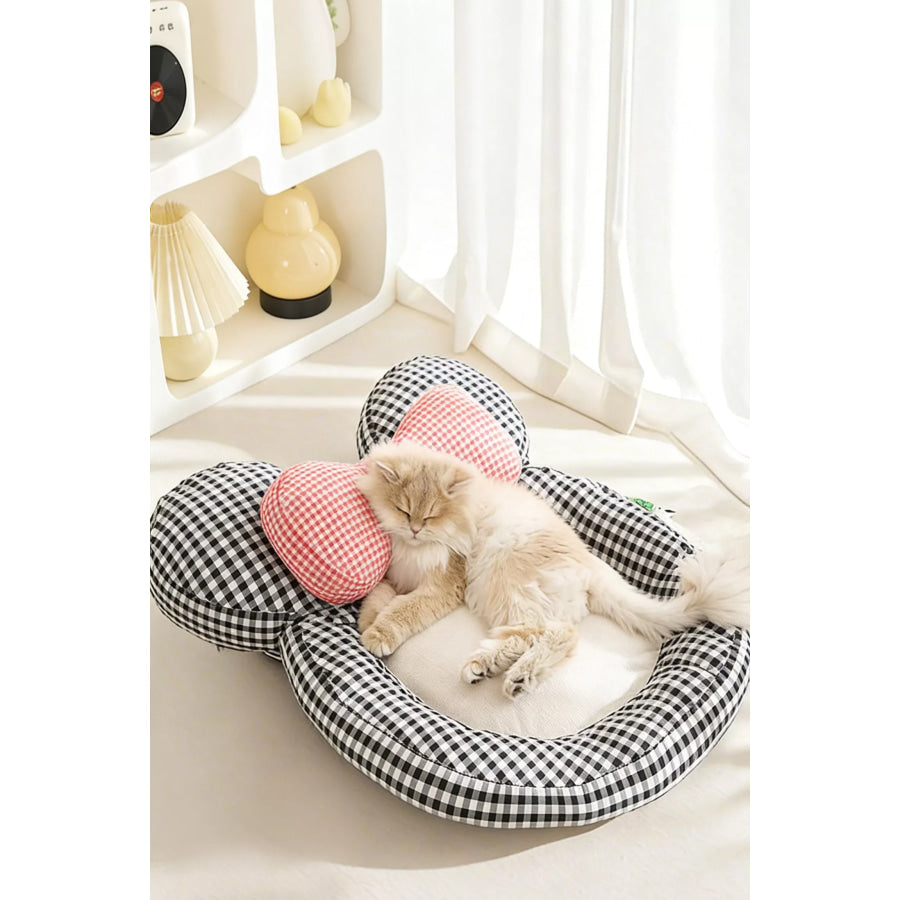 Cartoon Plaid Design Pet Mat with Bow Plaid / One Size Apparel and Accessories