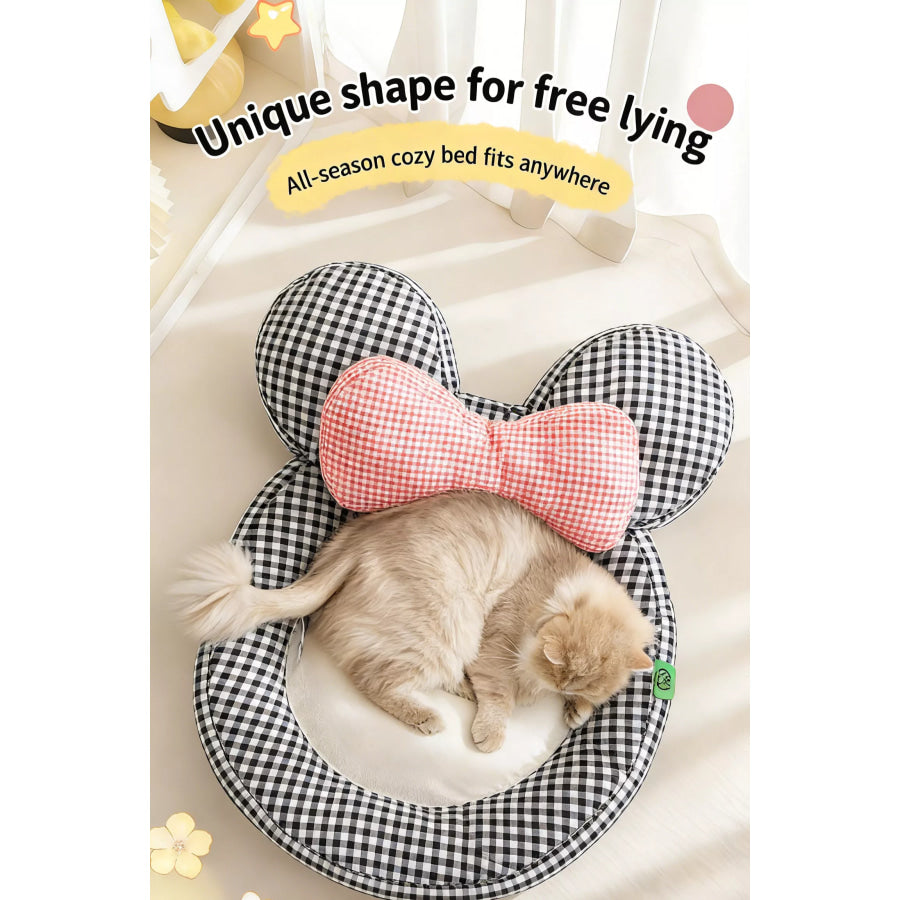 Cartoon Plaid Design Pet Mat with Bow Plaid / One Size Apparel and Accessories