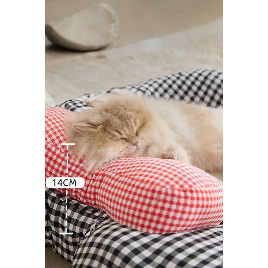 Cartoon Plaid Design Pet Mat with Bow Plaid / One Size Apparel and Accessories