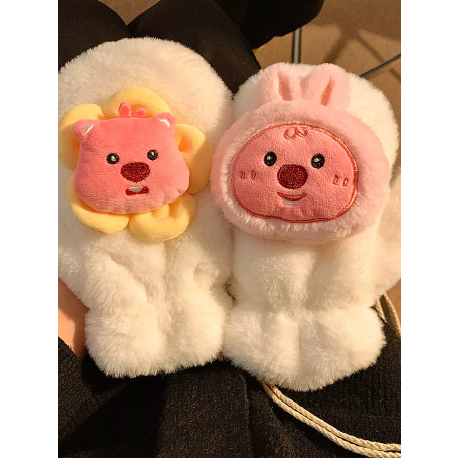 Cartoon Plush Warm Gloves Cream / One Size Apparel and Accessories