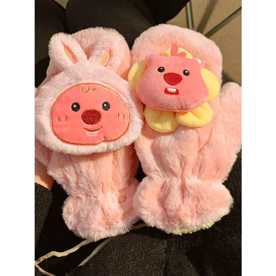 Cartoon Plush Warm Gloves Dusty Pink / One Size Apparel and Accessories