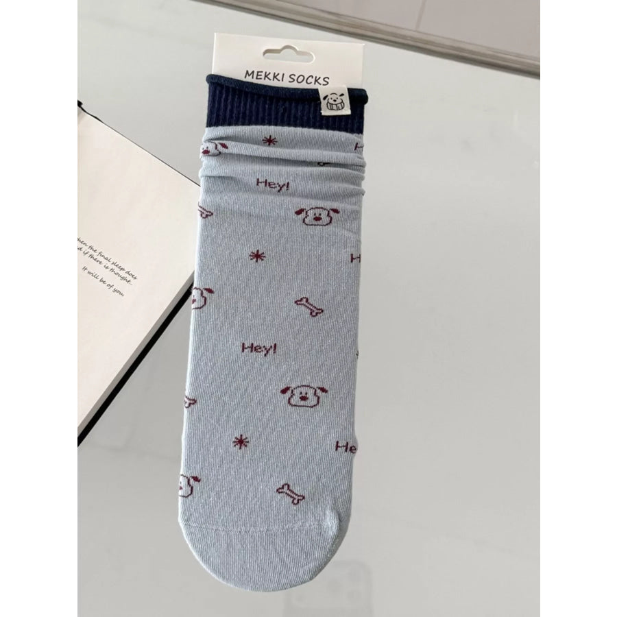 Cartoon Print Cotton Crew Socks Apparel and Accessories