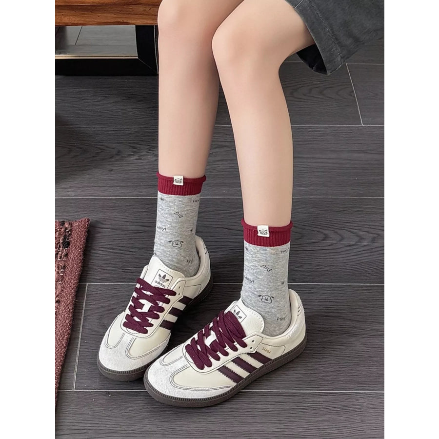 Cartoon Print Cotton Crew Socks Apparel and Accessories