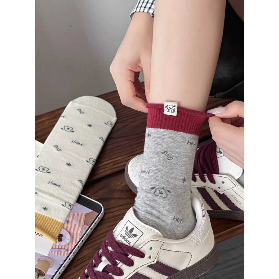 Cartoon Print Cotton Crew Socks Apparel and Accessories