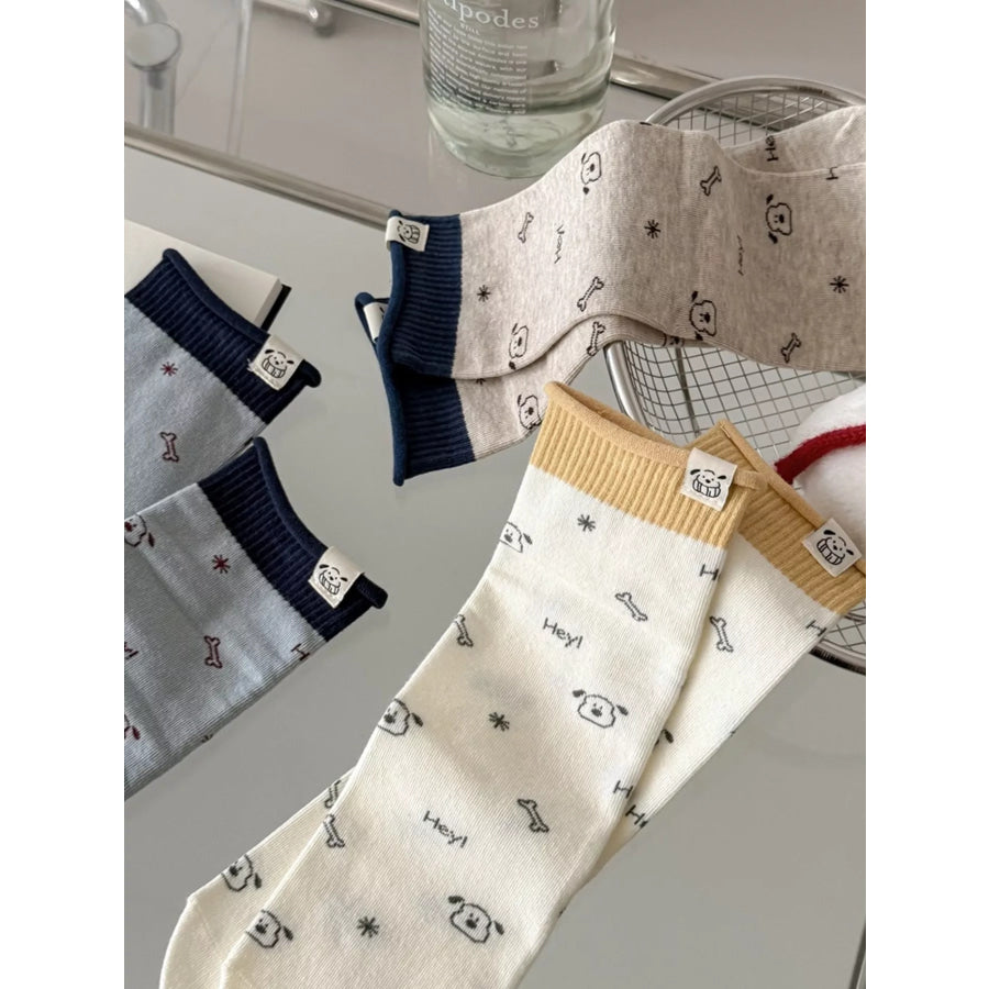 Cartoon Print Cotton Crew Socks Apparel and Accessories