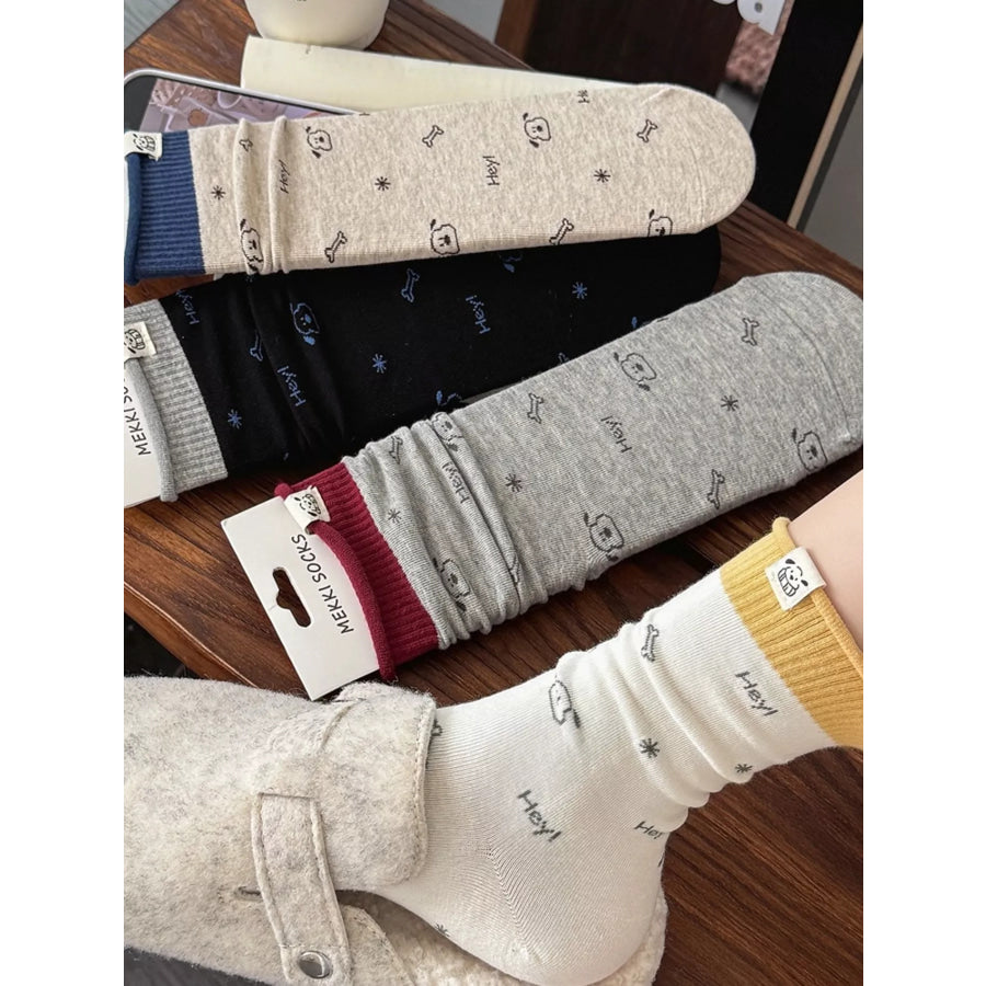 Cartoon Print Cotton Crew Socks Apparel and Accessories