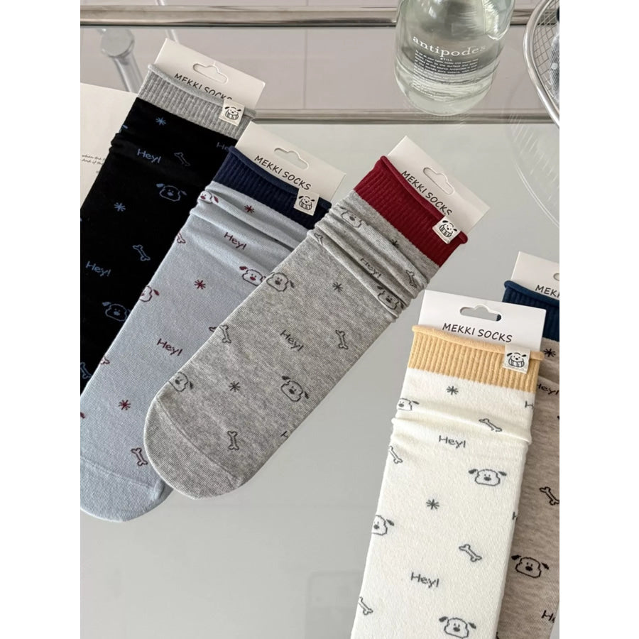 Cartoon Print Cotton Crew Socks Apparel and Accessories