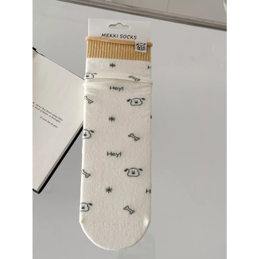 Cartoon Print Cotton Crew Socks Cream / One Size Apparel and Accessories