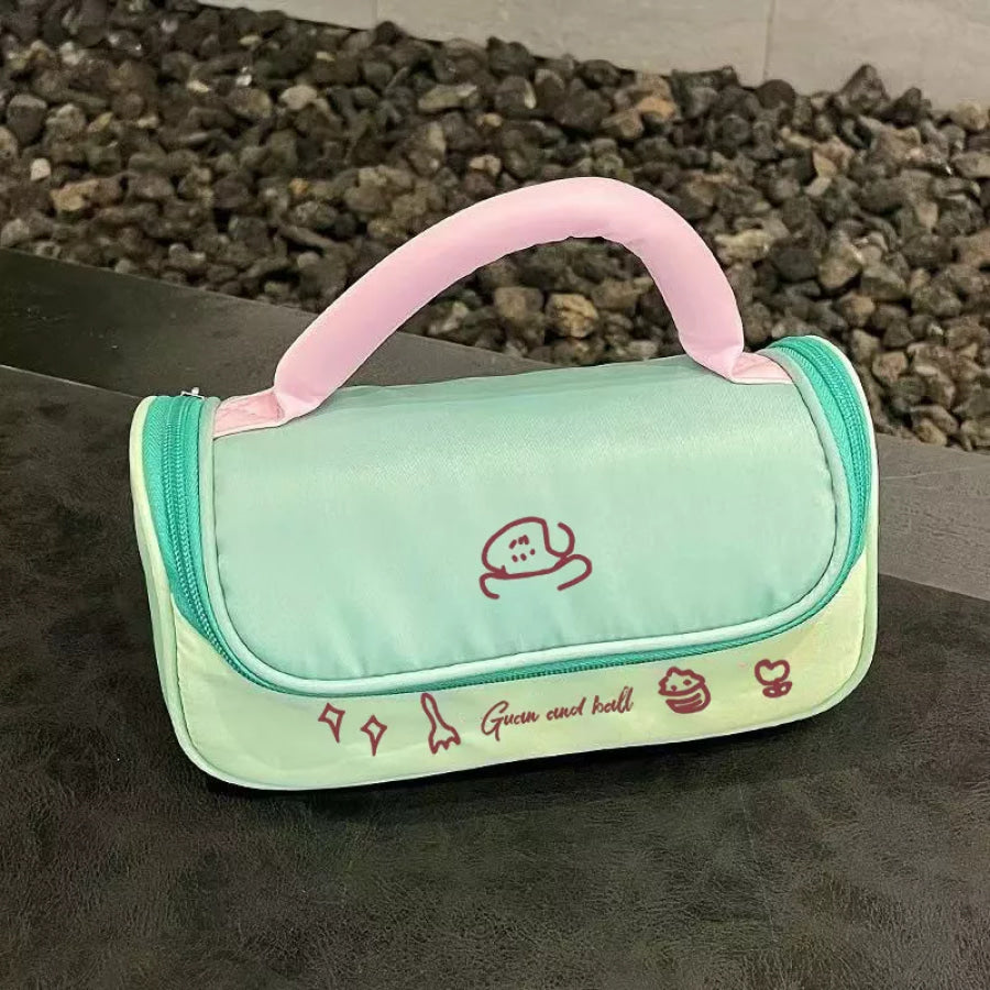 Cartoon Print Handle Cosmetic Bag Light Green / ONESIZE Apparel and Accessories
