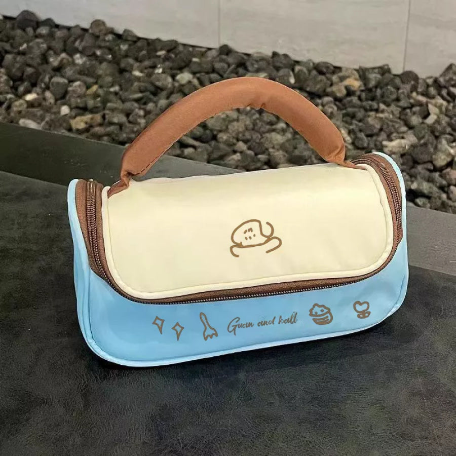 Cartoon Print Handle Cosmetic Bag Sky Blue / ONESIZE Apparel and Accessories