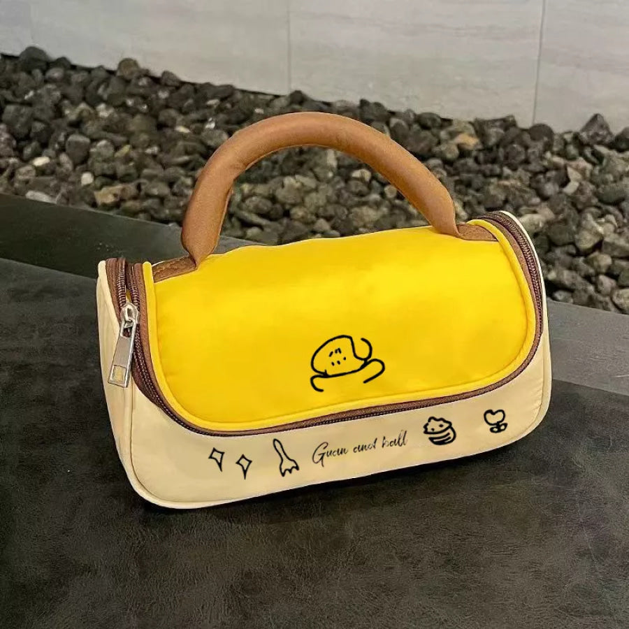 Cartoon Print Handle Cosmetic Bag Yellow / ONESIZE Apparel and Accessories