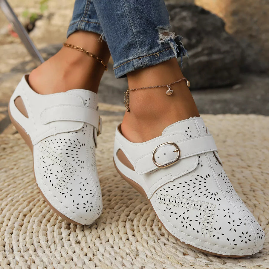 Casual Buckle Slip-Ons White / 36 Apparel and Accessories