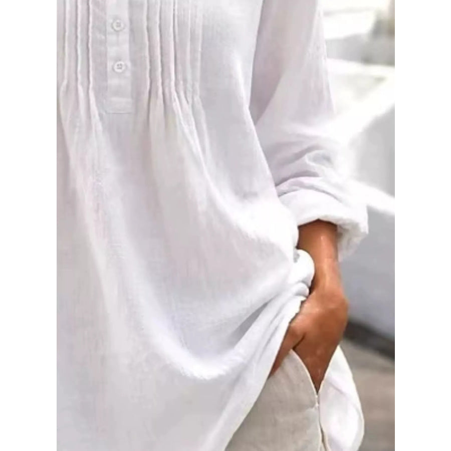 Casual Button Detail Long Sleeve Linen Shirt Apparel and Accessories