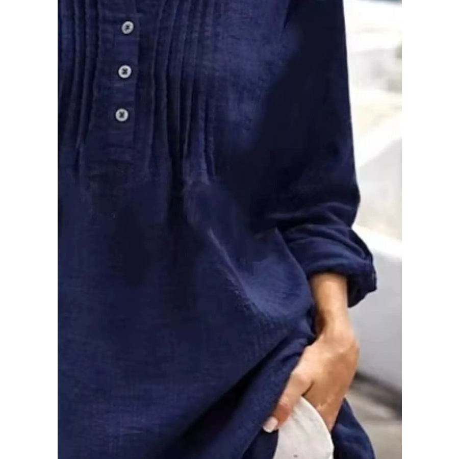 Casual Button Detail Long Sleeve Linen Shirt Apparel and Accessories