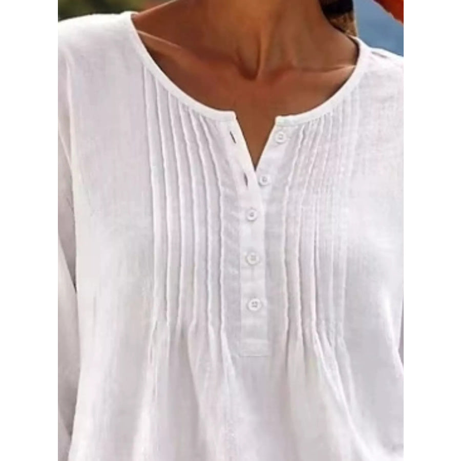 Casual Button Detail Long Sleeve Linen Shirt Apparel and Accessories