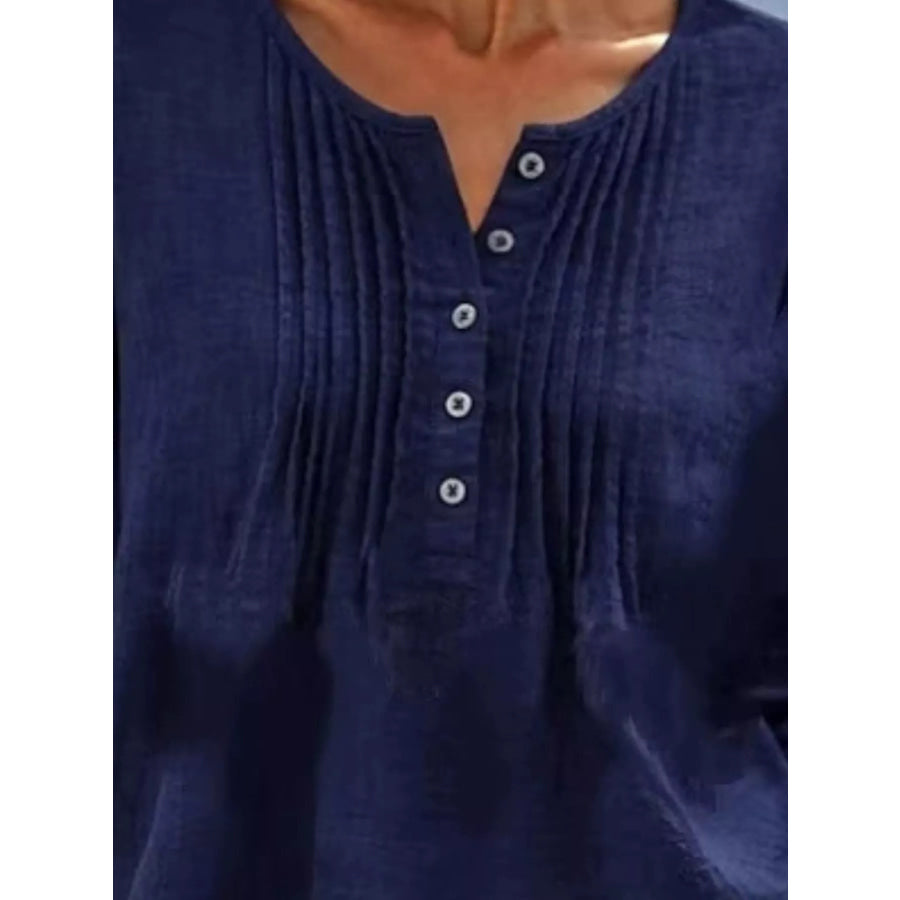 Casual Button Detail Long Sleeve Linen Shirt Apparel and Accessories