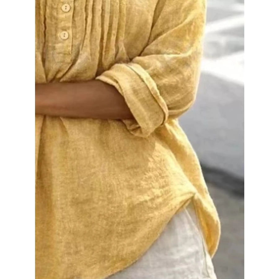 Casual Button Detail Long Sleeve Linen Shirt Apparel and Accessories