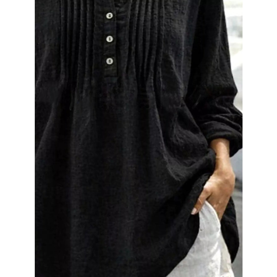Casual Button Detail Long Sleeve Linen Shirt Apparel and Accessories