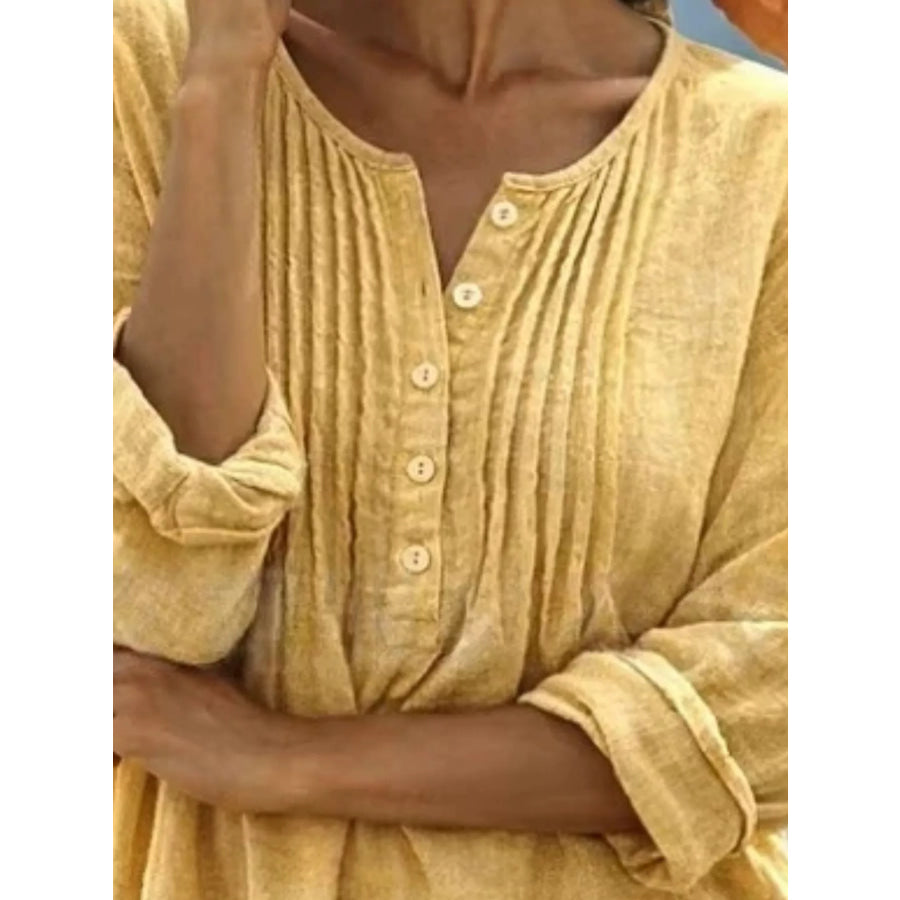 Casual Button Detail Long Sleeve Linen Shirt Apparel and Accessories