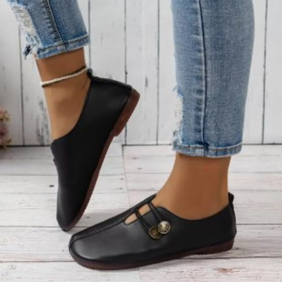 Casual Button Detail Slip-Ons Black / 36 Apparel and Accessories