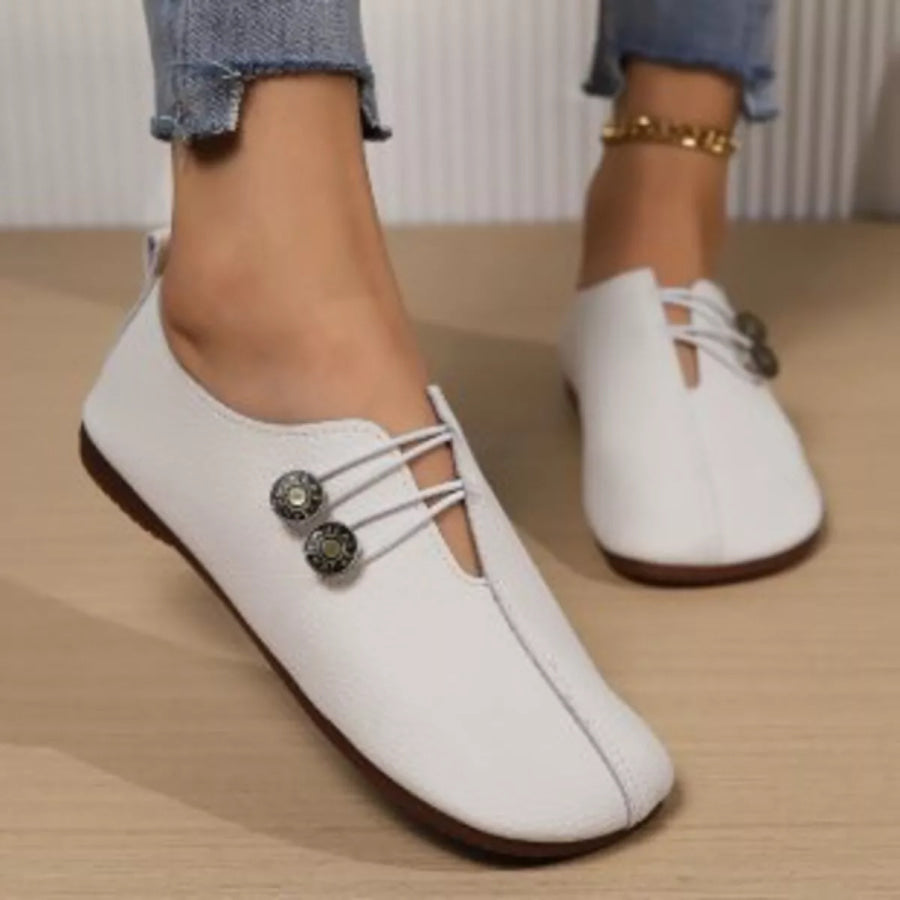 Casual Button Detail Slip-Ons Creamy-white / 36 Apparel and Accessories