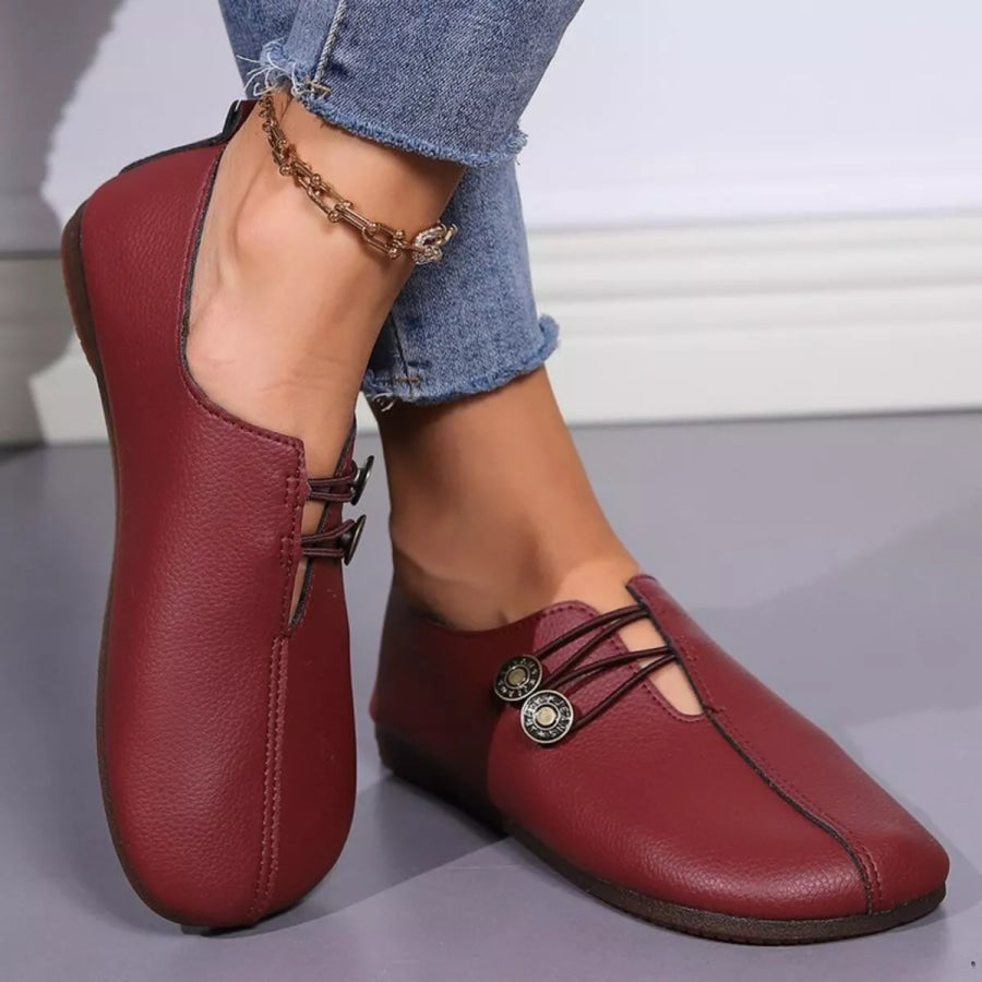 Casual Button Detail Slip-Ons Red / 36 Apparel and Accessories