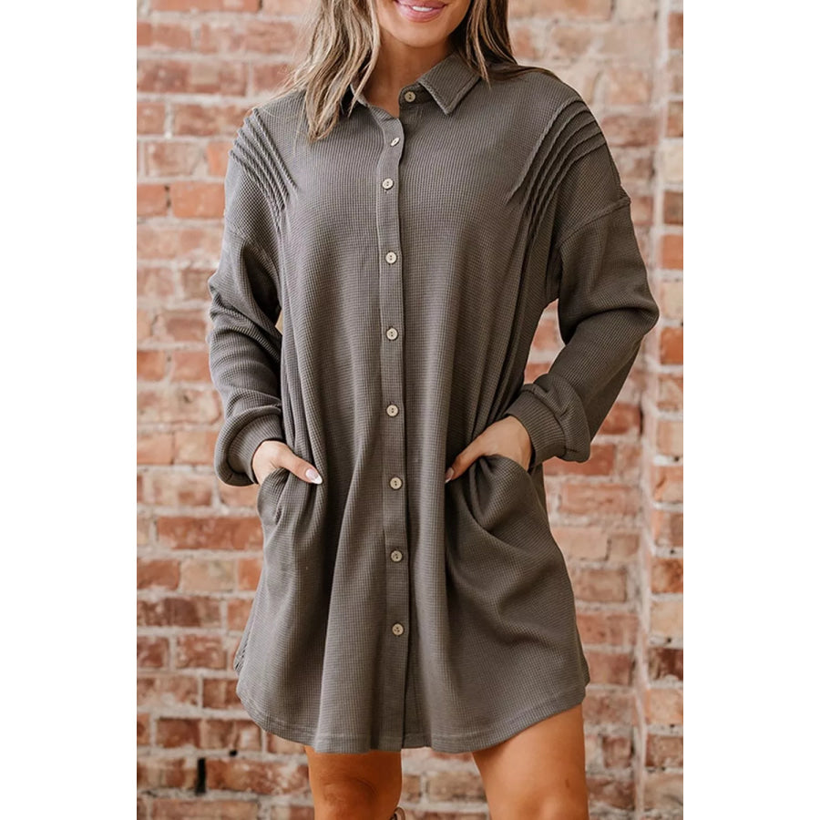 Casual Button-Down Dress with Pockets Apparel and Accessories