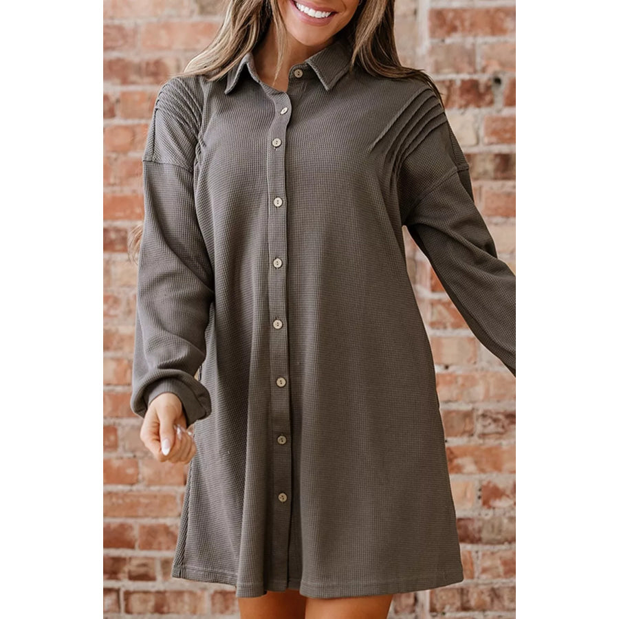 Casual Button-Down Dress with Pockets Apparel and Accessories
