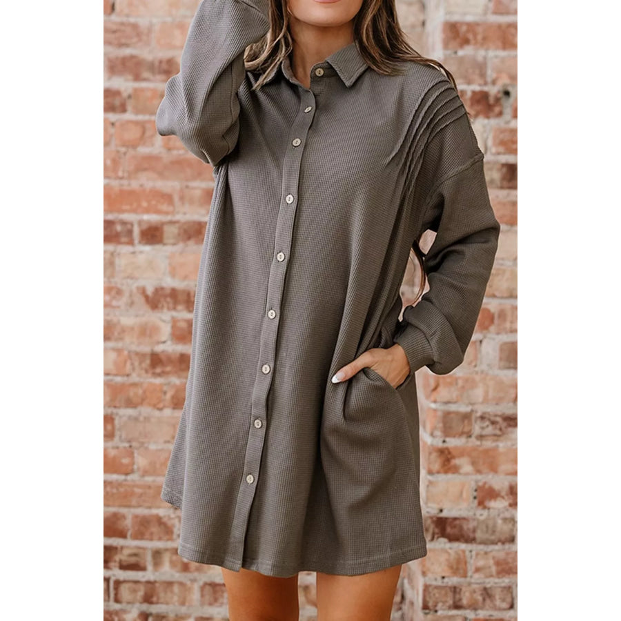 Casual Button-Down Dress with Pockets Apparel and Accessories