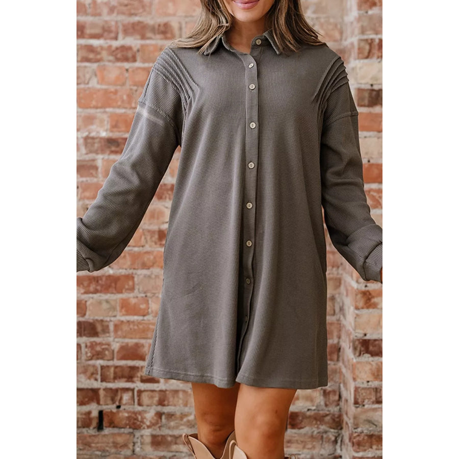 Casual Button-Down Dress with Pockets Apparel and Accessories