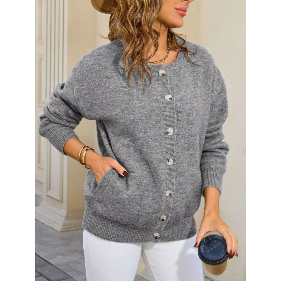 Casual Button-Down Knit Cardigan Apparel and Accessories