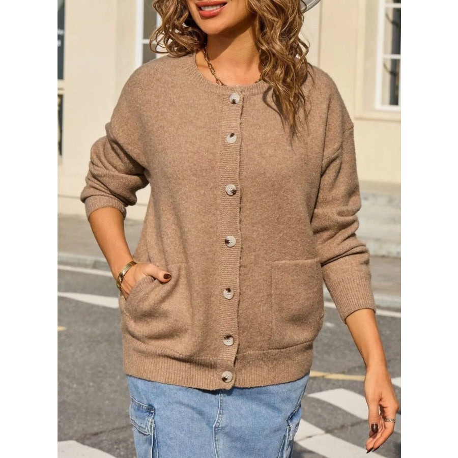 Casual Button-Down Knit Cardigan Apparel and Accessories