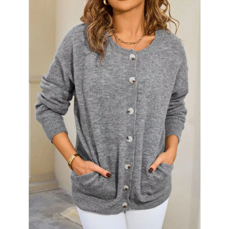 Casual Button-Down Knit Cardigan Grey / S Apparel and Accessories