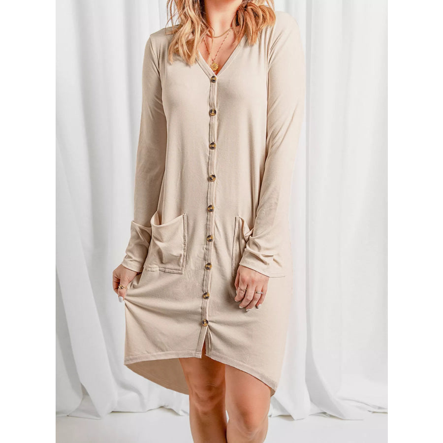 Casual Button-Down Long Sleeve Pocket Dress Apparel and Accessories