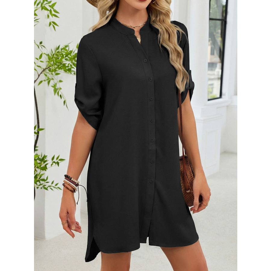 Casual Button-Down Shirt Dress Black / S Apparel and Accessories