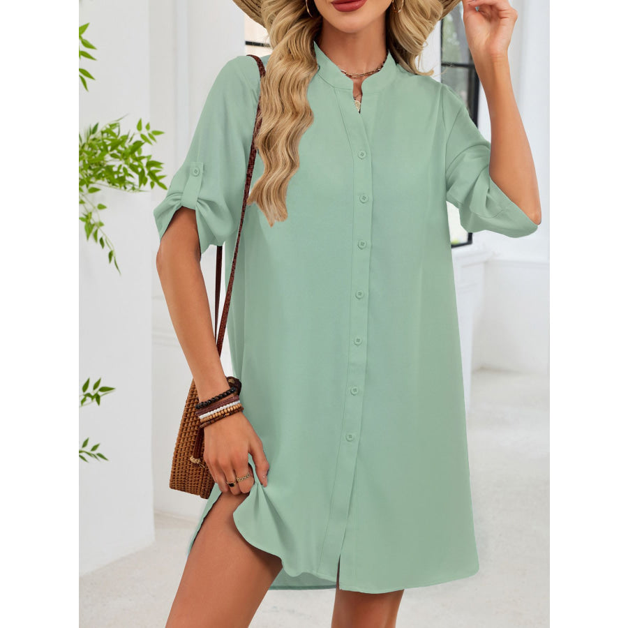 Casual Button-Down Shirt Dress Light Green / S Apparel and Accessories