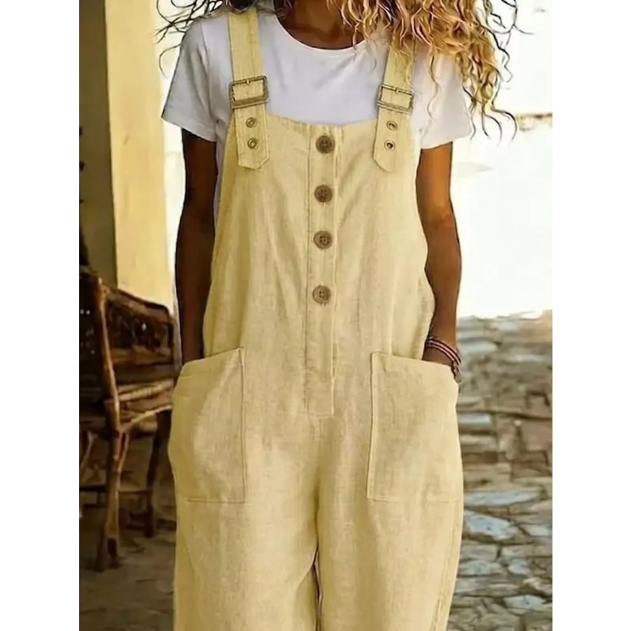Casual Button Front Wide Leg Overalls Apparel and Accessories