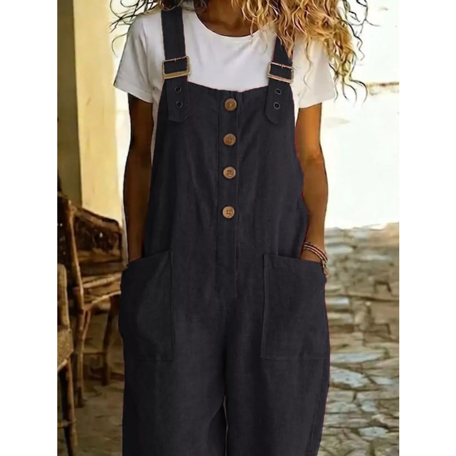 Casual Button Front Wide Leg Overalls Apparel and Accessories