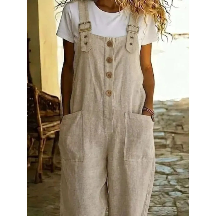 Casual Button Front Wide Leg Overalls Apparel and Accessories