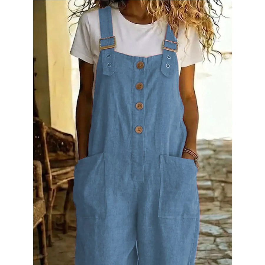 Casual Button Front Wide Leg Overalls Apparel and Accessories