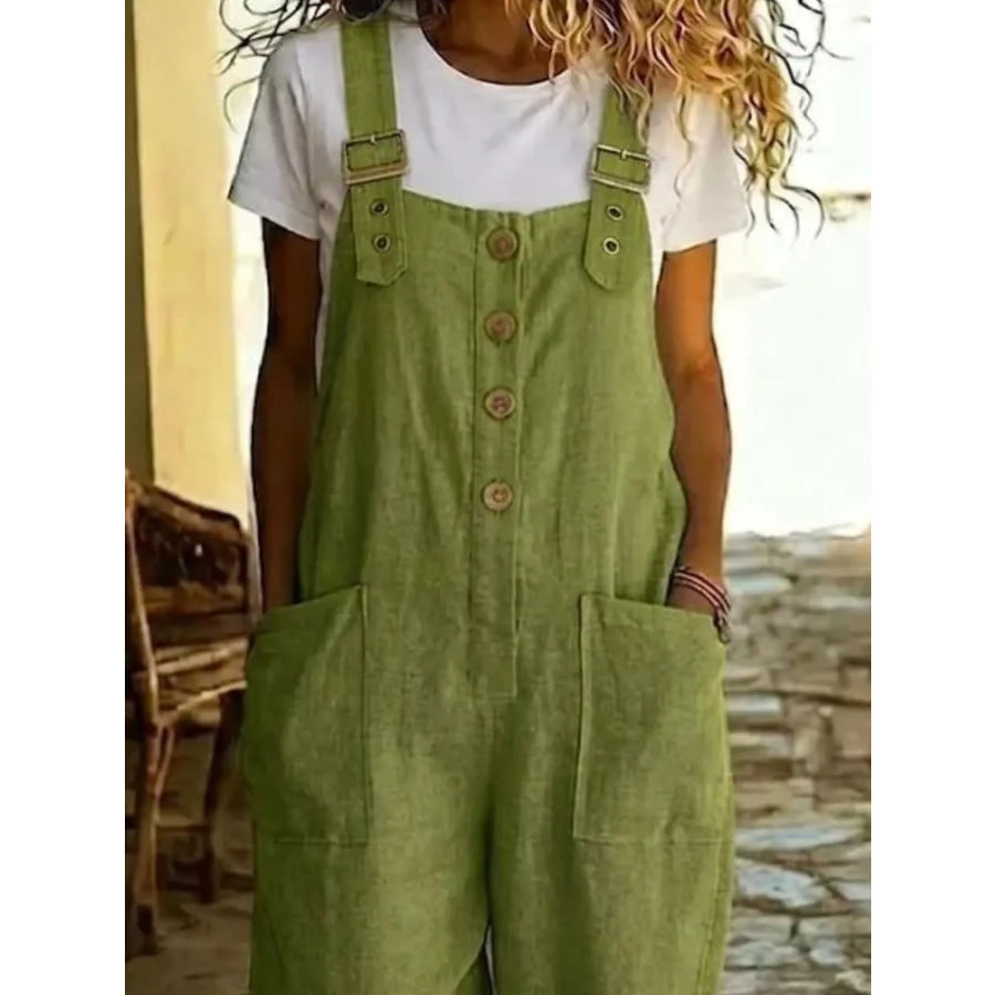 Casual Button Front Wide Leg Overalls Apparel and Accessories