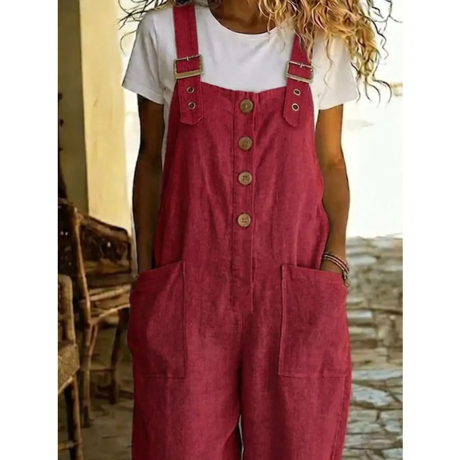 Casual Button Front Wide Leg Overalls Apparel and Accessories
