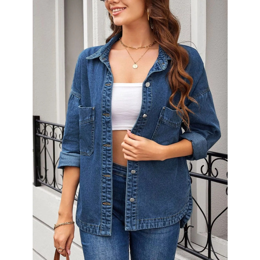 Casual Button Up Loose Fit Denim Jacket Apparel and Accessories