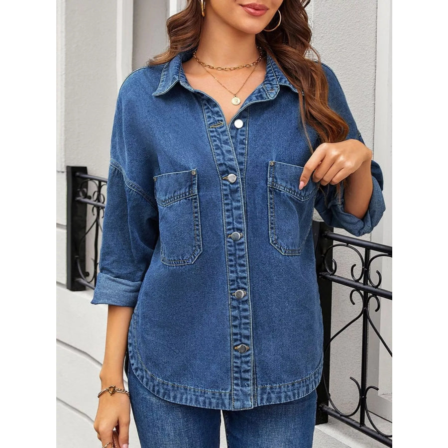 Casual Button Up Loose Fit Denim Jacket Apparel and Accessories