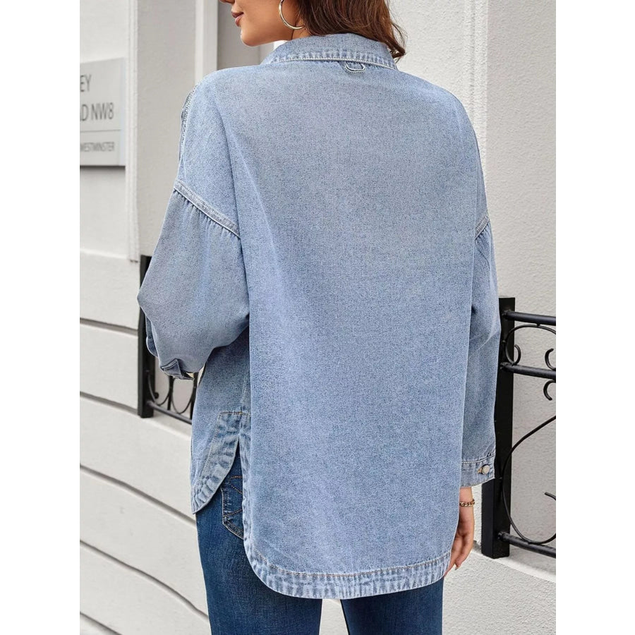 Casual Button Up Loose Fit Denim Jacket Apparel and Accessories