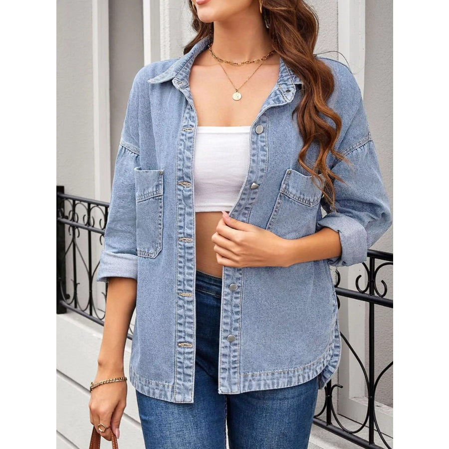 Casual Button Up Loose Fit Denim Jacket Apparel and Accessories