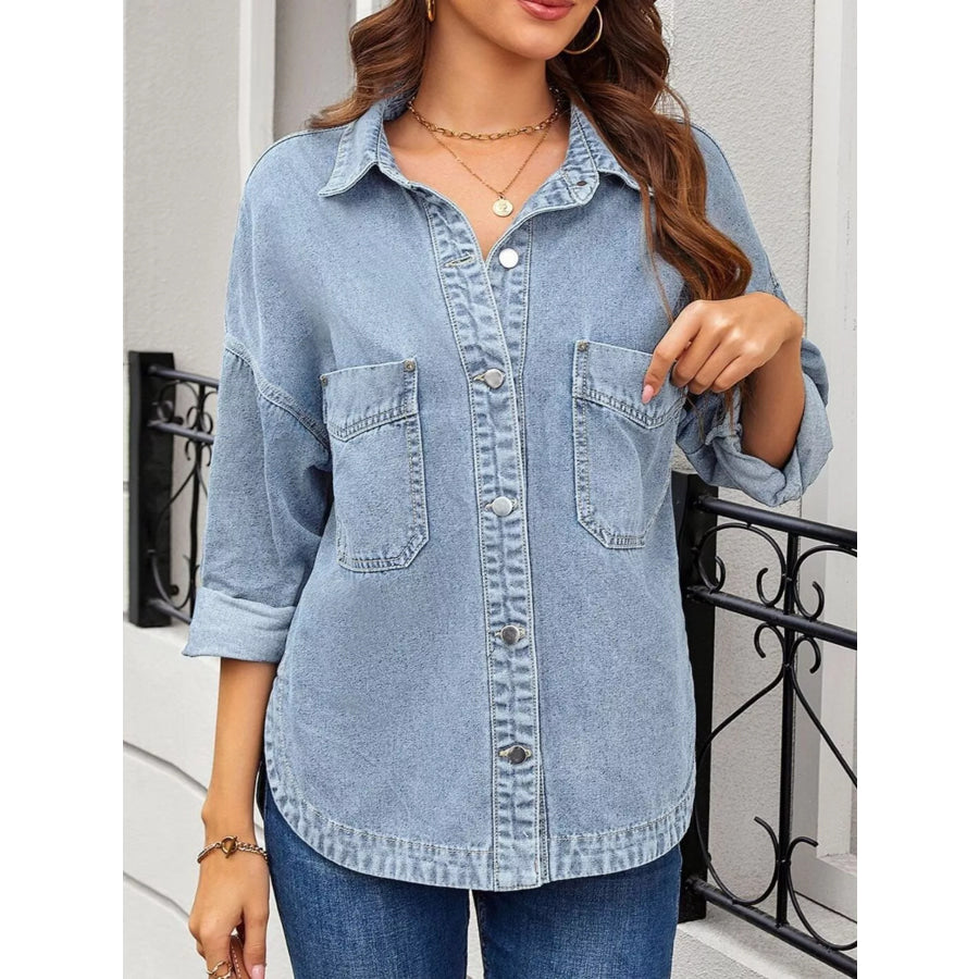 Casual Button Up Loose Fit Denim Jacket Apparel and Accessories