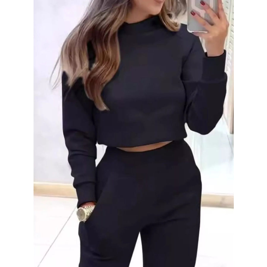 Casual Chic Cropped Sweatshirt and Jogger Set Apparel and Accessories